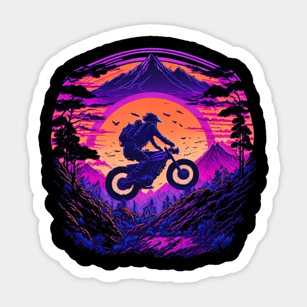 Sunset Rider: Vintage Biker Soaring Through Nature Sticker by Shahba